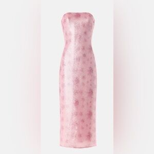LoveShackFancy Stasia Pink Floral Sequin Strapless Midi Dress